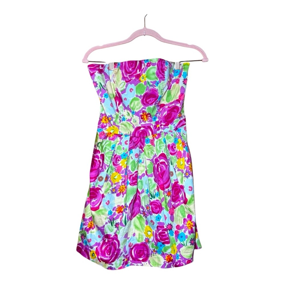 TULLE Floral Cotton Strapless Dress with Zipper Back M